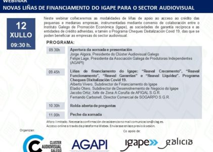 Agapi e o Clag organizan un webinar sobre as novas liñas de financiamento do Igape para o sector